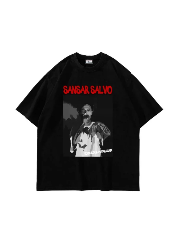 Sansar Salvo Baskılı Oversize Unisex Siyah Tshirt