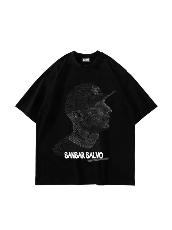 Sansar Salvo Baskılı Oversize Unisex Siyah Tshirt