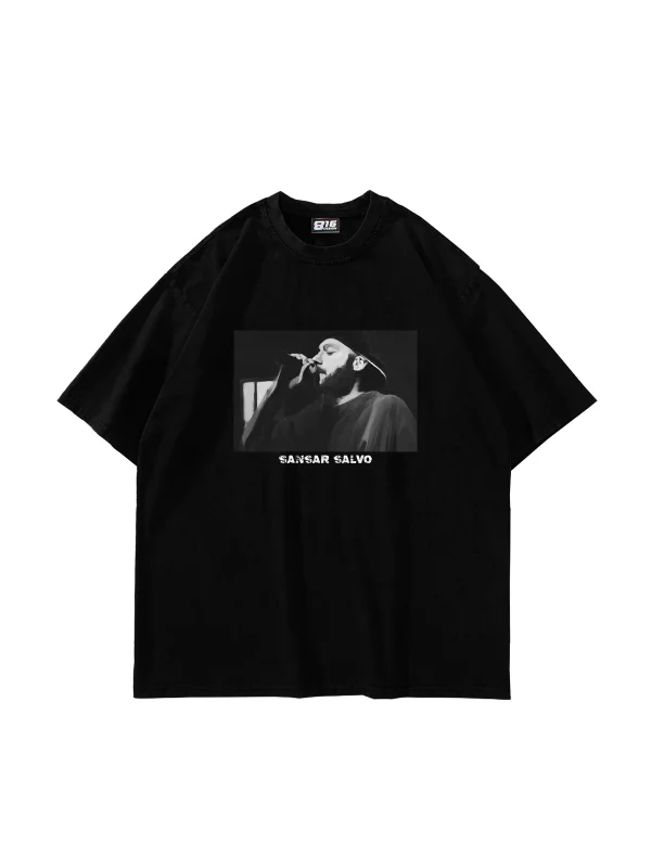 Sansar Salvo Baskılı Oversize Unisex Siyah Tshirt