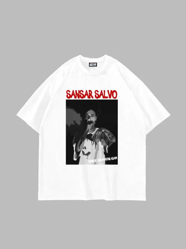 Sansar Salvo Baskılı Oversize Unisex Beyaz Tshirt