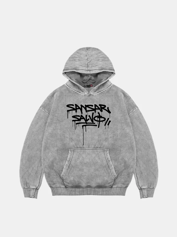 Sansar Salvo Oversize Unisex Yıkamalı Beyaz Hoodie