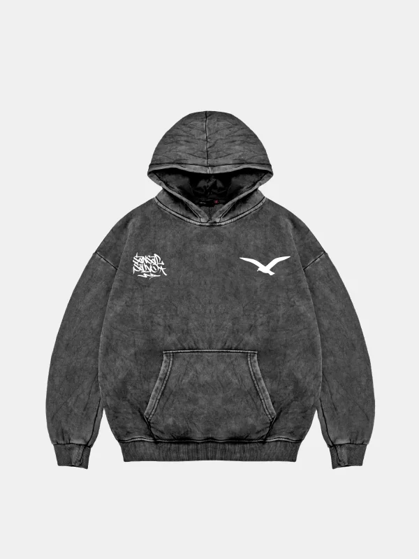 Sansar Salvo Oversize Unisex Yıkamalı Siyah Hoodie