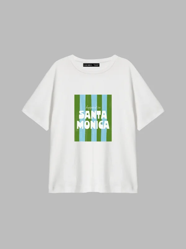 Santa Monica Baskılı Relaxed Fit Beyaz Kadın Tshirt
