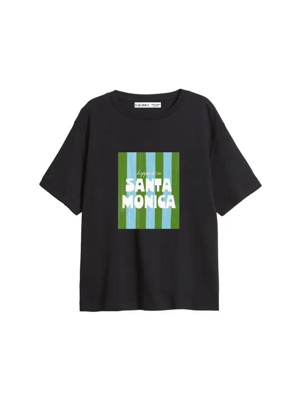 Santa Monica Baskılı Relaxed Fit Siyah Kadın Tshirt