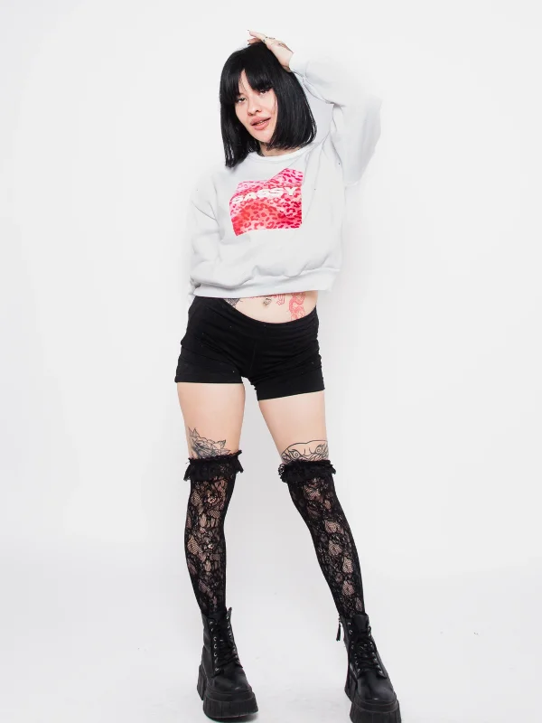 Sassy Baskılı Kapüşonsuz Relaxed Fit Kadın Beyaz Sweatshirt