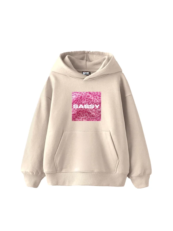 Sassy Baskılı Oversize Unisex Bej Hoodie