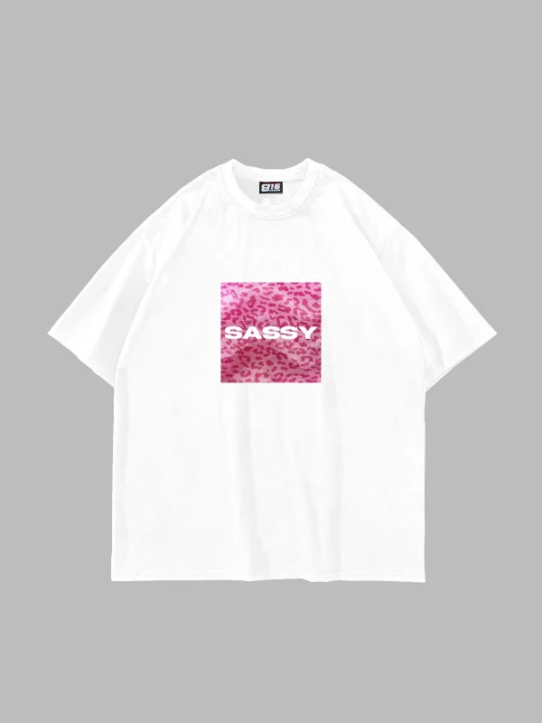 SASSY Baskılı Oversize Unisex Beyaz Tshirt