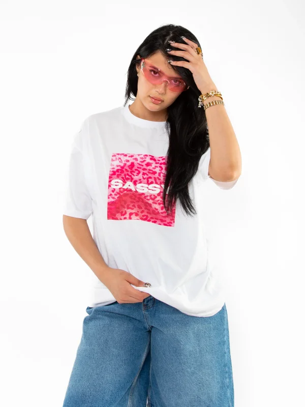 SASSY Baskılı Oversize Unisex Beyaz Tshirt