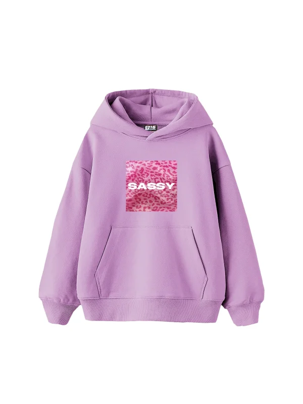 Sassy Baskılı Oversize Unisex Mor Hoodie