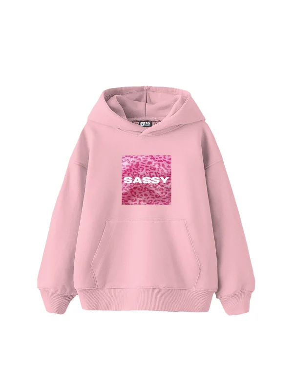 Sassy Baskılı Oversize Unisex Pembe Hoodie