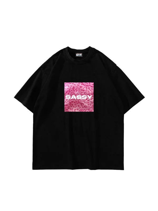 SASSY Baskılı Oversize Unisex Siyah Tshirt