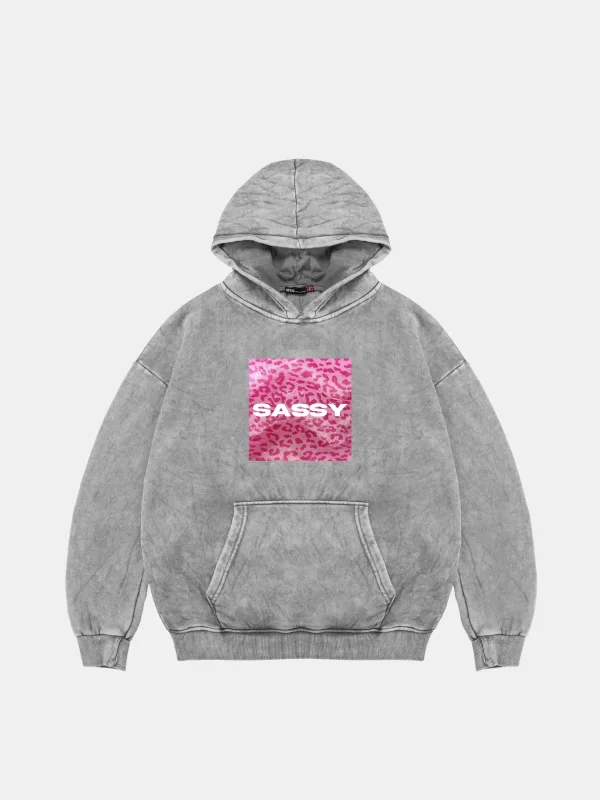 Sassy Oversize Unisex Yıkamalı Beyaz Hoodie