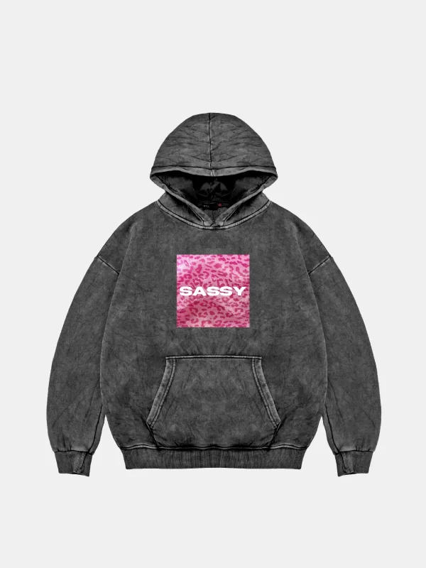 Sassy Oversize Unisex Yıkamalı Siyah Hoodie