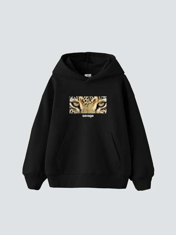 Savage Baskılı Oversize Unisex Premium Siyah Hoodie