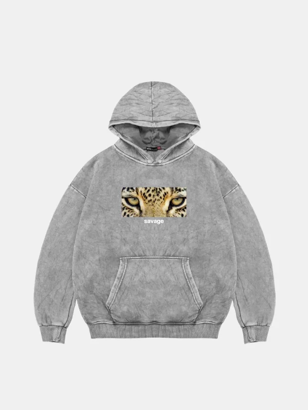 Savage Baskılı Oversize Unisex Premium Yıkamalı Beyaz Hoodie