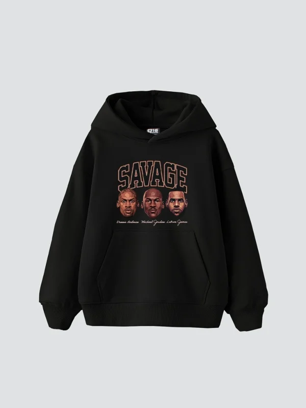 Savage Boys Baskılı Oversize Unisex Siyah Hoodie