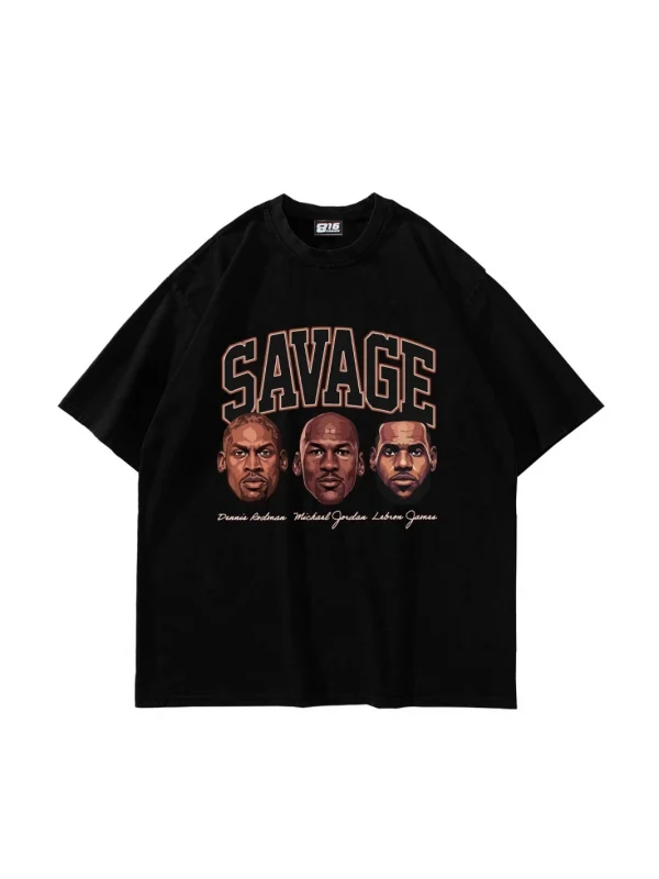 Savage Boys Baskılı Oversize Unisex Siyah Tshirt