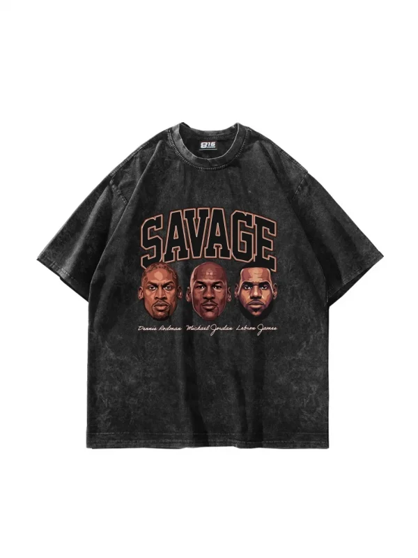 Savage Boys Baskılı Oversize Unisex Yıkamalı Siyah Tshirt