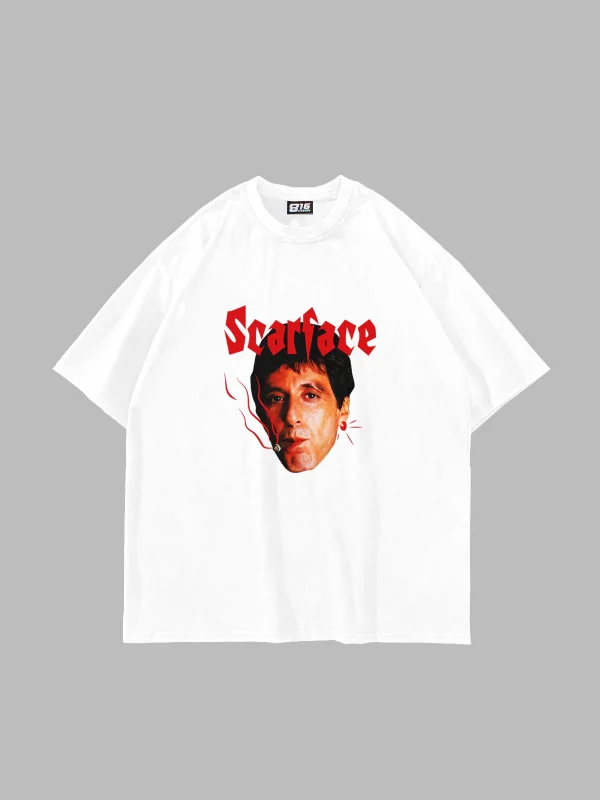 Scarface Baskılı Oversize Unisex Beyaz Tshirt