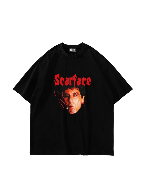 Scarface Baskılı Oversize Unisex Siyah Tshirt