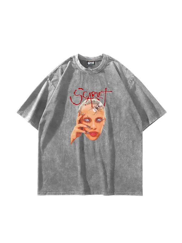 Scarlet Doja Cat Baskılı Oversize Unisex Yıkamalı Beyaz Tshirt