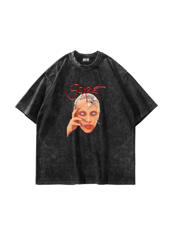 Scarlet Doja Cat Baskılı Oversize Unisex Yıkamalı Siyah Tshirt