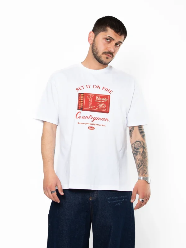 Set It On Fıre Baskılı Oversize Unisex Beyaz Tshirt