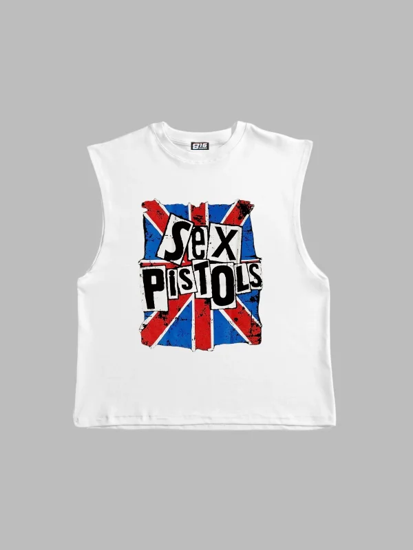 Sex Pistols Baskılı Beyaz Sıfır Kol Tişört