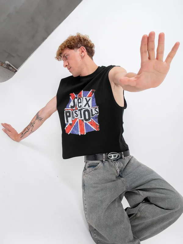 Sex Pistols Baskılı Siyah Sıfır Kol Tişört