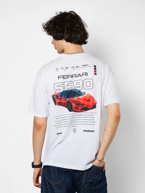 SF90 Baskılı Beyaz Oversize Unisex Tshirt