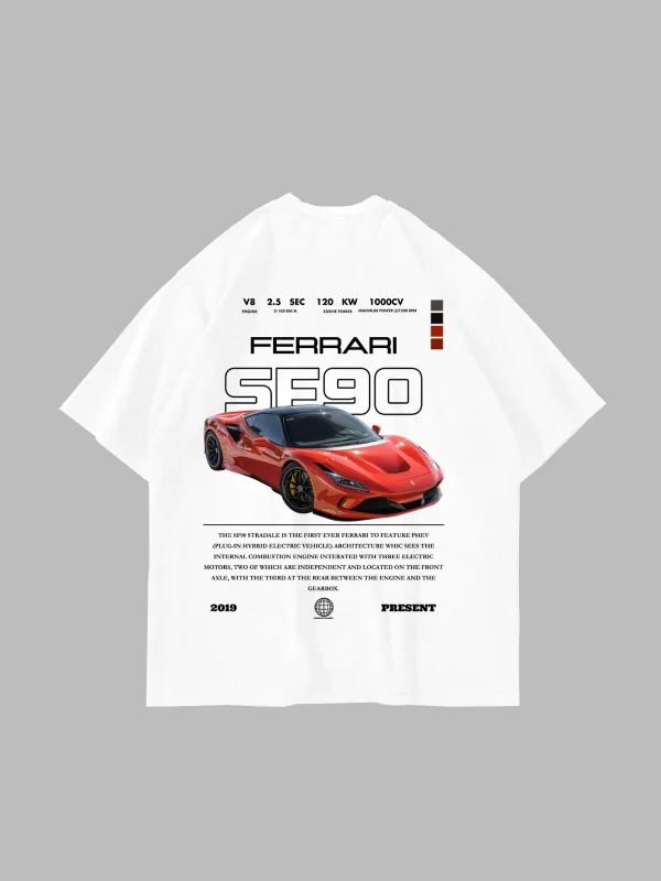 SF90 Baskılı Beyaz Oversize Unisex Tshirt