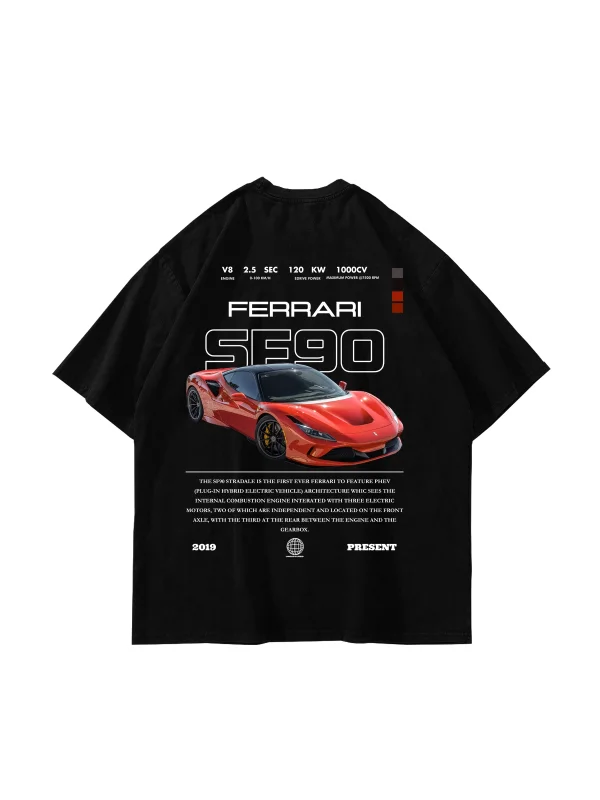 SF90 Baskılı Siyah Oversize Unisex Tshirt