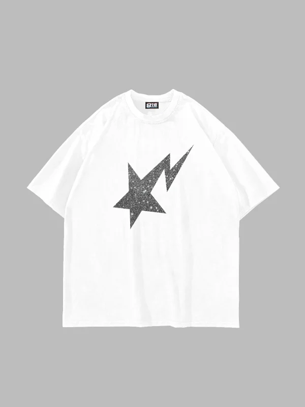 Shining Star Beyaz Baskılı Oversize Unisex Premium Beyaz Tshirt