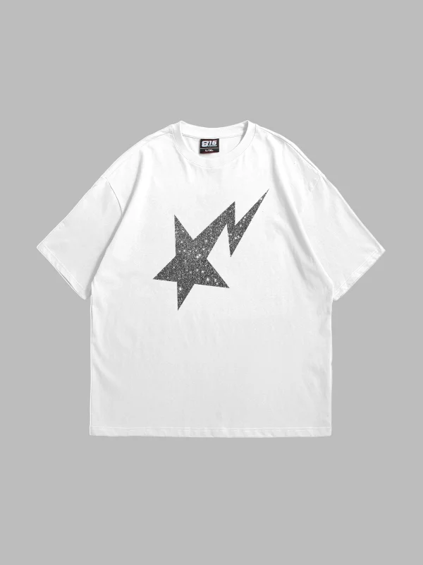 Shining Star Beyaz Baskılı Oversize Unisex Premium Beyaz Tshirt