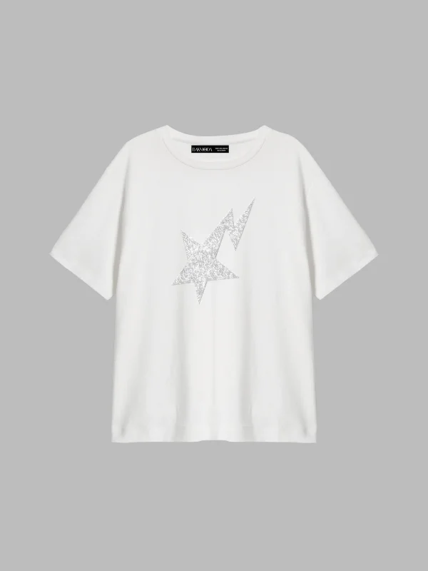 Shining Star Taş Baskılı Relaxed Fit Beyaz Kadın Tshirt
