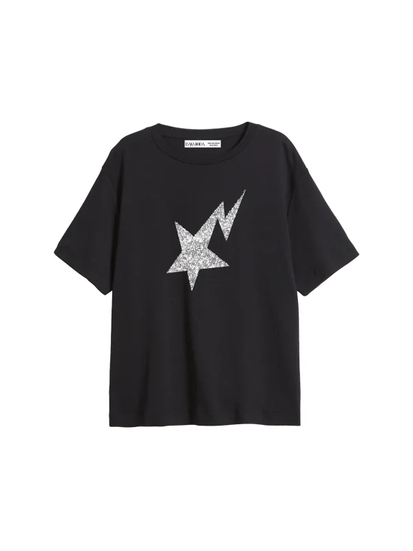Shining Star Taş Baskılı Relaxed Fit Siyah Kadın Tshirt