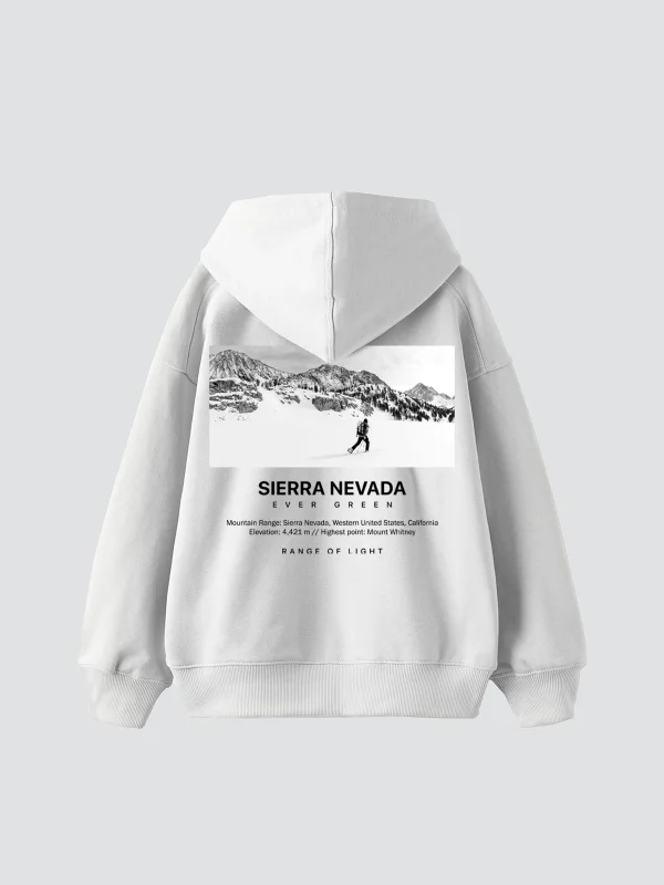 Sierra Nevada Baskılı Oversize Unisex Beyaz Hoodie