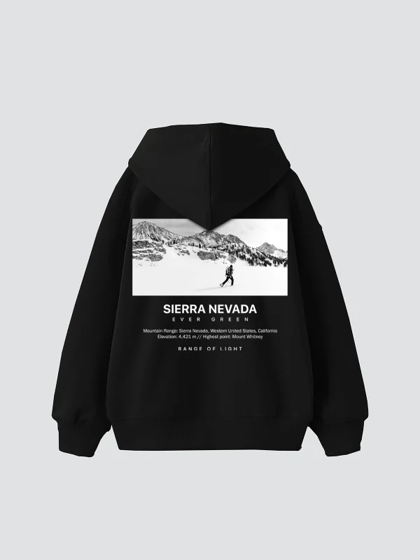 Sierra Nevada Baskılı Oversize Unisex Siyah Hoodie