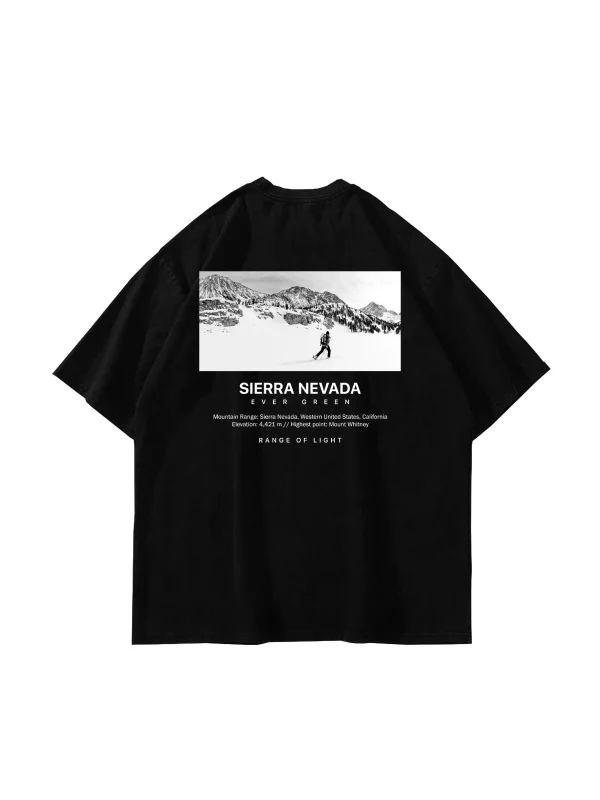 Sierra Nevada Baskılı Oversize Unisex Siyah Tshirt