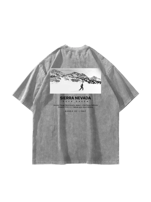 Sierra Nevada Baskılı Oversize Unisex Yıkamalı Beyaz Tshirt