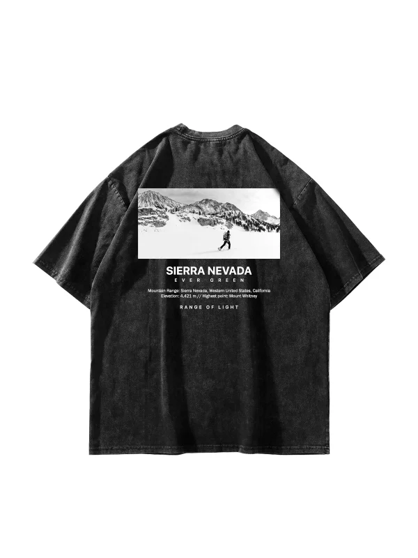Sierra Nevada Baskılı Oversize Unisex Yıkamalı Siyah Tshirt