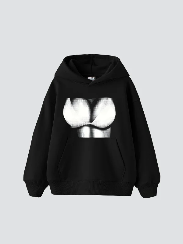 Silhouette Boobs Baskılı Oversize Unisex Siyah Hoodie
