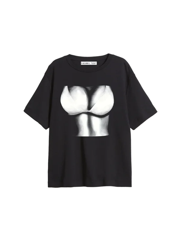 Silhouette Boobs Baskılı Relaxed Fit Siyah Kadın Tshirt