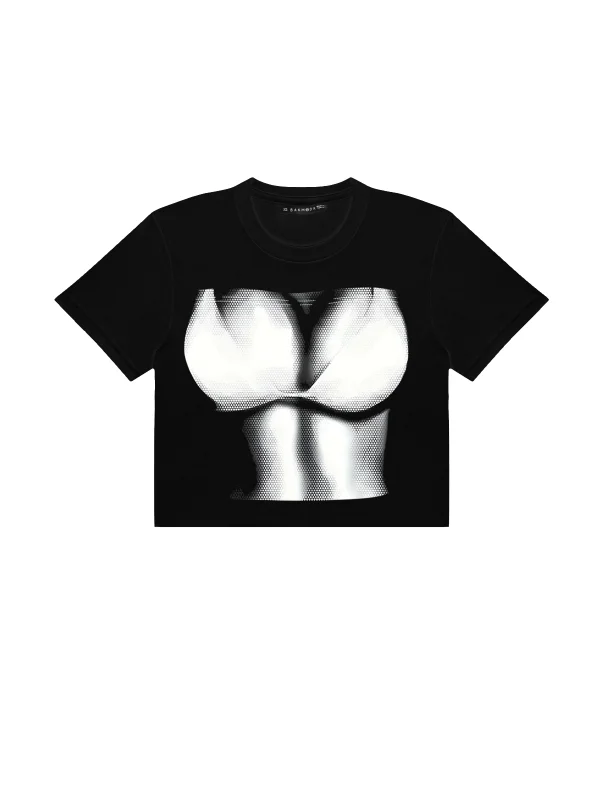 Silhouette Boobs Baskılı Siyah Crop Top
