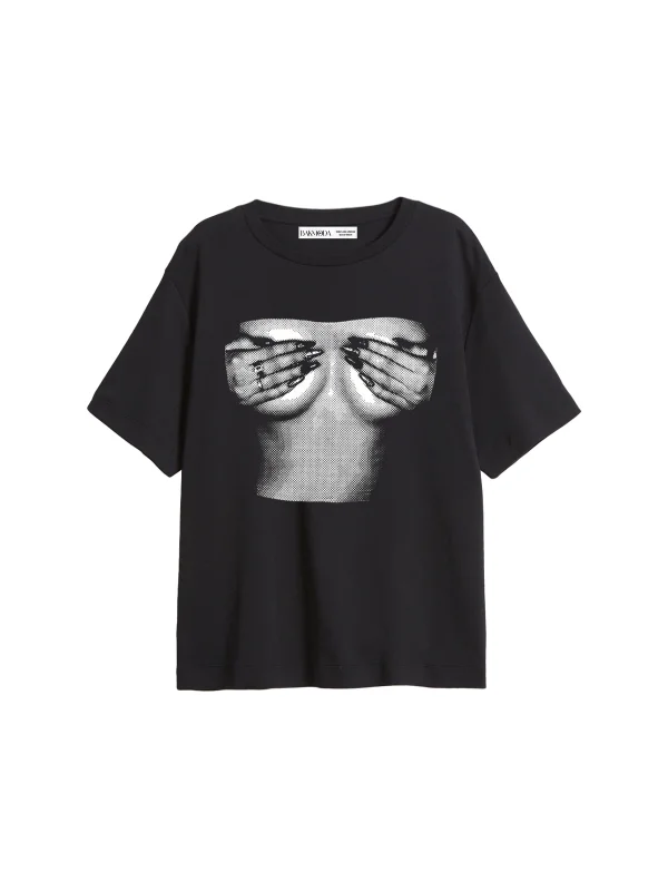 Silhouette Boobs V2 Baskılı Relaxed Fit Siyah Kadın Tshirt