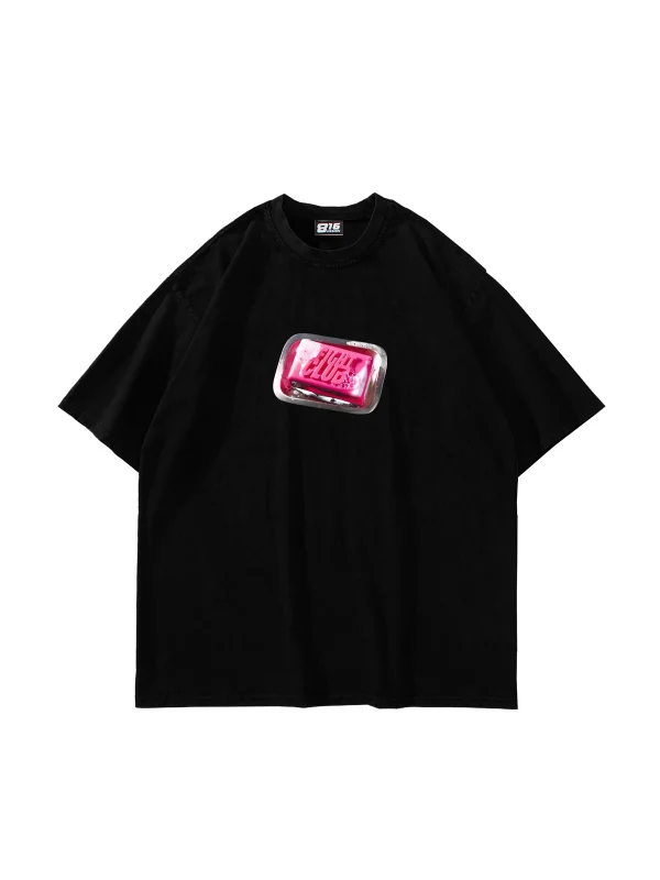 Siyah Fight Club Oversize Baskılı Unisex Tişört