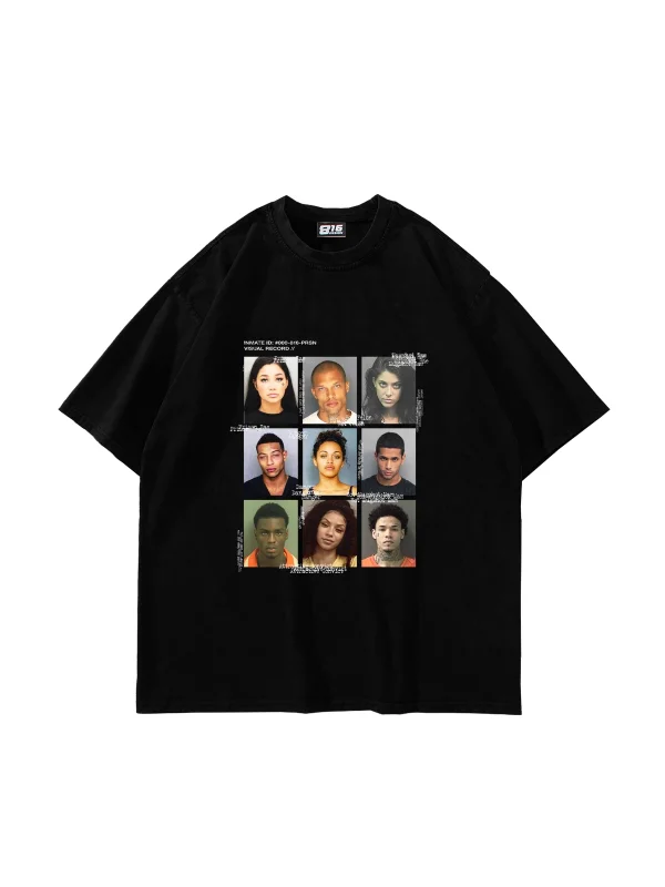 Siyah Mugshot Baskılı Oversize Unisex Tişört