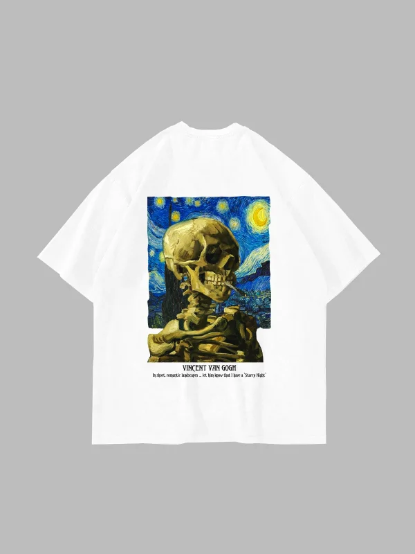 Skull of a Skeleton Baskılı Oversize Unisex Beyaz Tshirt