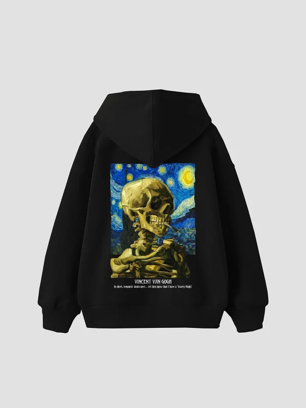 Skull of a Skeleton Baskılı Oversize Unisex Siyah Hoodie