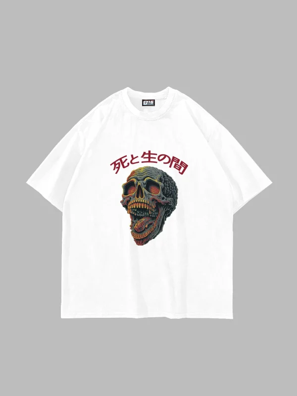 Skull Scream Baskılı Oversize Unisex Beyaz Tshirt